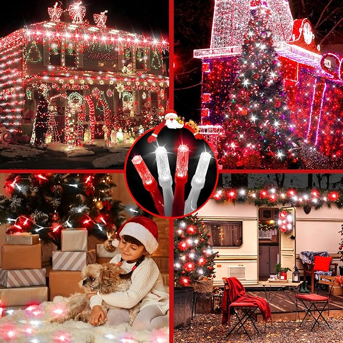 XURISEN Upgraded 561FT 1400 LED Christmas Lights Outdoor, Super Long String Lights 8 Modes & Memory Timer Plug in Fairy Lights for Home Xmas Tree Party Wedding Decor -Red and White