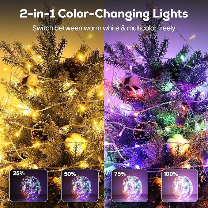 128FT 300 LED Christmas String Lights, Color Changing String Lights, Outdoor Waterproof Twinkle Lights, 11 Lighting Modes, Timing, Christmas Decoration-Multicolor to Warm White