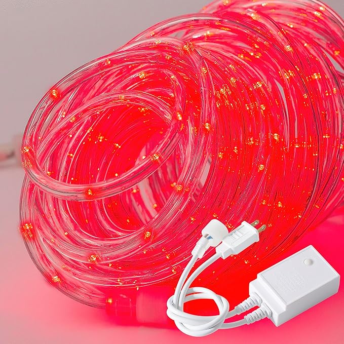 Waterproof LED Rope Lights, Connectable & Flexible with 8 Modes, Outdoor Lighting for Deck, Garden, Pool, Patio & Christmas Decor (RED, 50FT)