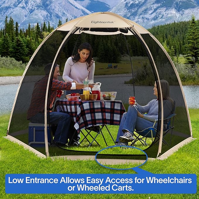 EighteenTek Screen House Gazebo, 2-4-6 Person Pop Up Screen Tent, Instant Screen Room with Carry Bag, Outdoor Mosquito Tent, Sun Shade Shelter for Patio, Garden, Backyard, Deck & Outdoor Activities
