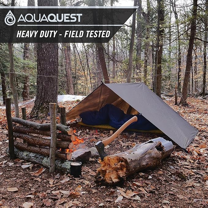 AquaQuest Defender Tarp – 100% Waterproof (20,000mm) Heavy-Duty Shelter for Camping, Bushcraft, Survival, Hammock, Basecamp, Hunting, Hiking & All-Season Use – 30 Options Available: 5 Sizes & 6 Colors